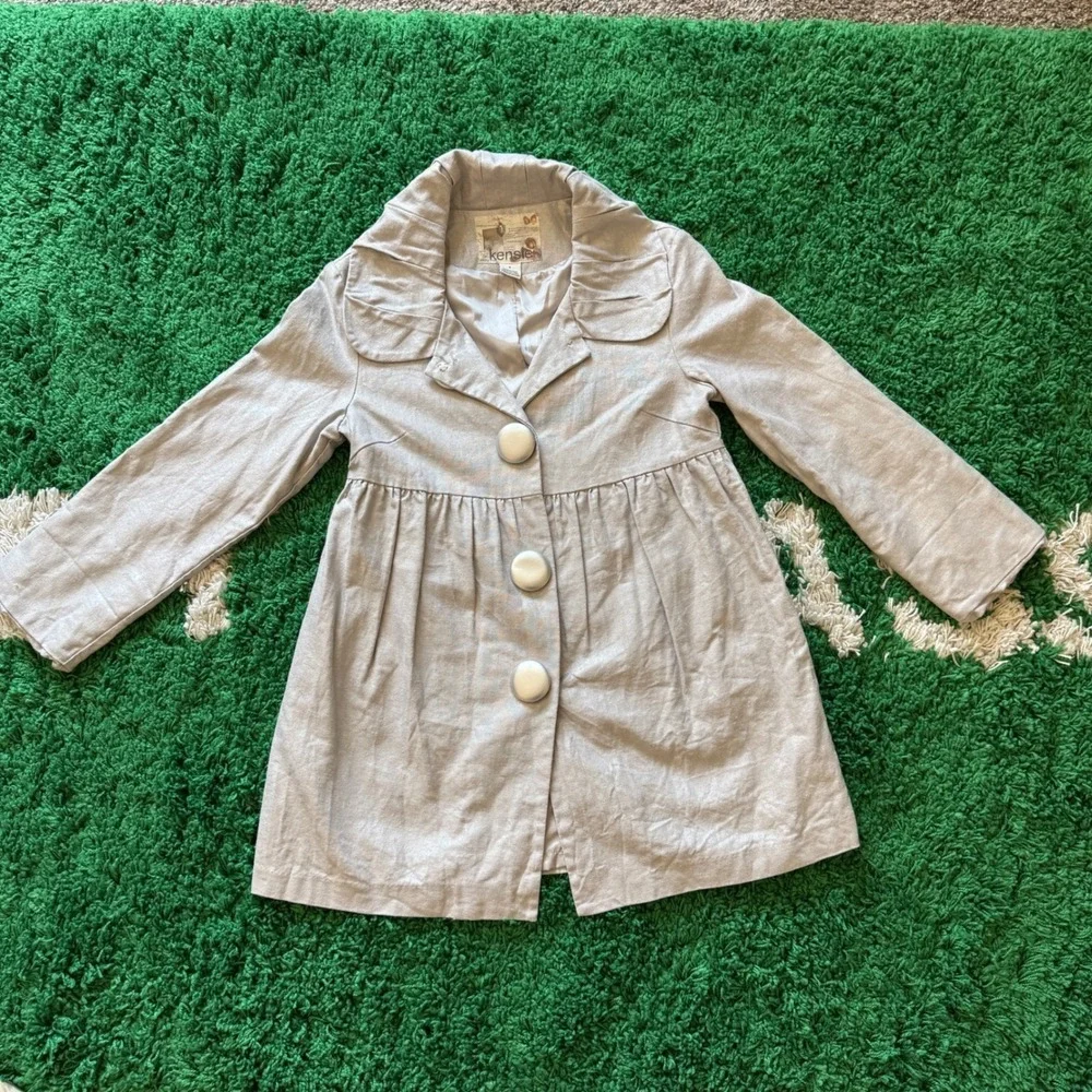 Kensie‎ Girls Light Gray Dress Coat Jacket Button Up Size 8 Spring Fall